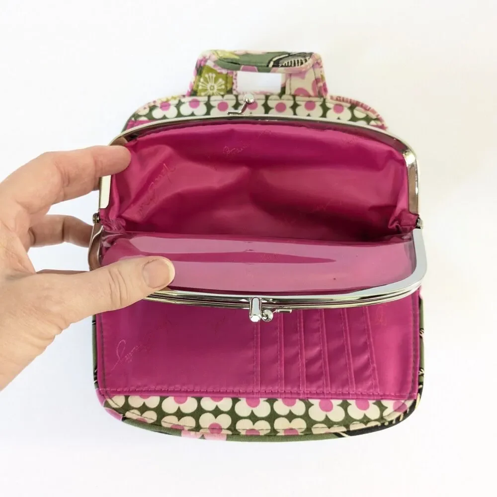 Vera Bradley Olivia Pink Floral Snap Double Kiss Lock Wallet Clutch Retired